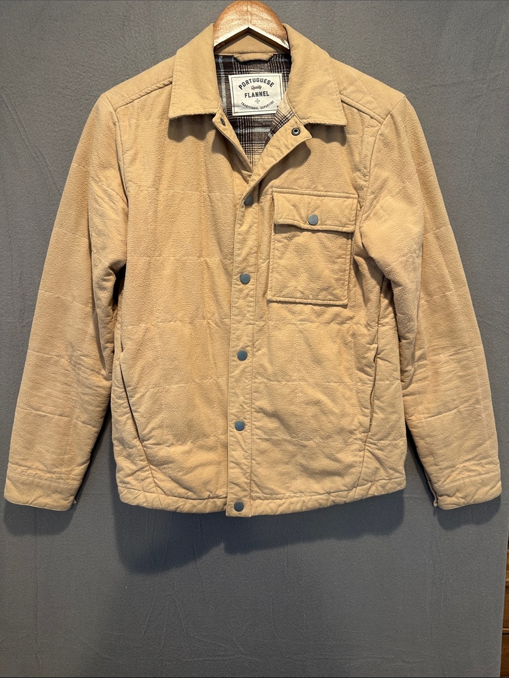 Portuguese Flannel Men’s Tan Shirt Jacket with Snap Closure
